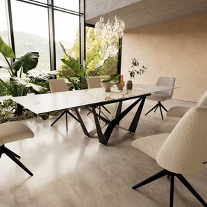 Esstisch Edge 200-300x100 Keramik Calacatta Luxe Weiß-Gold-Grau Spider Flachstahl Schwarz ausziehbar, Esstische