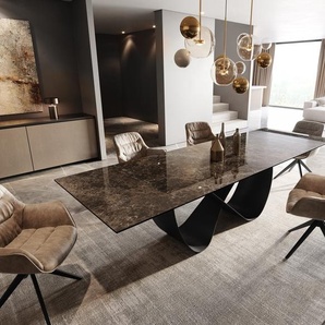 Esstisch Edge 200-300x100 Keramik Laminam® Emperador Extra Lucidato Dunkelbraun Infinity Metall Schwarz ausziehbar, Esstische