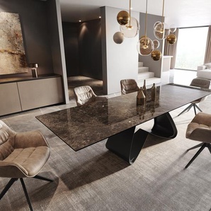 Esstisch Edge 200-300x100 Keramik Laminam® Emperador Extra Lucidato Dunkelbraun W-Gestell Schwarz ausziehbar, Esstische