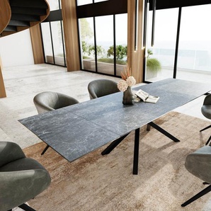 Esstisch Edge 200-300x100 Keramik Laminam®Nero Greco Anthrazit Kreuzgestell Rechteck Schwarz ausziehbar, Esstische