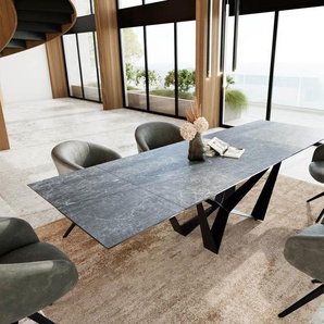 Esstisch Edge 200-300x100 Keramik Laminam®Nero Greco Anthrazit Spider Flachstahl Schwarz ausziehbar, Esstische