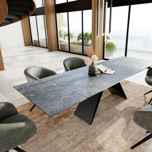 Esstisch Edge 200-300x100 Keramik Laminam®Nero Greco Anthrazit V-Gestell Flachstahl Schwarz ausziehbar, Esstische