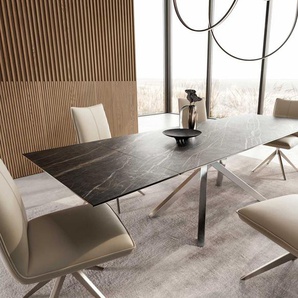 Esstisch Edge 200-300x100 Keramik Laminam®Noir Desir Braun Kreuzgestell Rechteck Edelstahl ausziehbar, Esstische