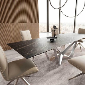 Esstisch Edge 200-300x100 Keramik Laminam®Noir Desir Braun Spider Flachstahl Edelstahl ausziehbar, Esstische