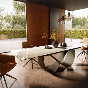 Esstisch Edge 200-300x100 Keramik Laminam® Onice Oro Infinity Metall Effektfinish Titan ausziehbar, Esstische