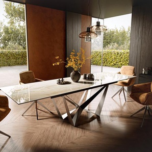 Esstisch Edge 200-300x100 Keramik Laminam® Onice Oro Spider Flachstahl Edelstahl ausziehbar, Esstische