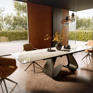 Esstisch Edge 200-300x100 Keramik Laminam® Onice Oro W-Gestell Effektfinish Titan ausziehbar, Esstische