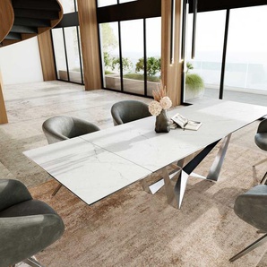 Esstisch Edge 200-300x100 Keramik Laminam®Statuarietto Weiß Spider Flachstahl Edelstahl ausziehbar, Esstische