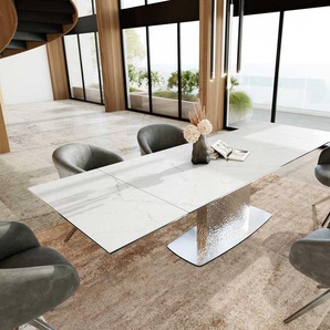 Esstisch Edge 200-300x100 Keramik Laminam®Statuarietto Weiß Wave Edelstahl ausziehbar, Esstische