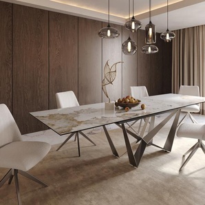 Esstisch Edge 200-300x100 Keramik Minas Melange Weiß-Beige Spider Flachstahl Edelstahl ausziehbar, Esstische