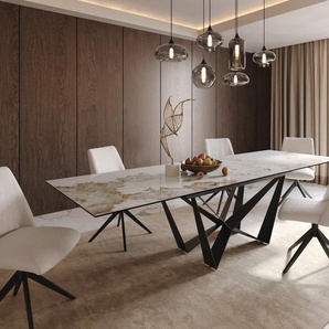 Esstisch Edge 200-300x100 Keramik Minas Melange Weiß-Beige Spider Flachstahl Schwarz ausziehbar, Esstische