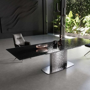Esstisch Edge 200-300x100 Reliefglas Rauchschwarz 3D-Design Wave Edelstahl ausziehbar, Esstische