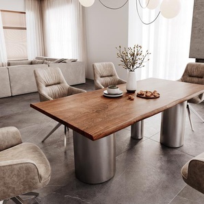 Esstisch Edge 200x100 Akazie Braun Troa Edelstahl gebürstet Live-Edge, Esstische, Baumkantenmöbel, Massivholzmöbel, Massivholz