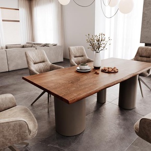 Esstisch Edge 200x100 Akazie Braun Troa Metall Effektfinish Titan Live-Edge, Esstische, Baumkantenmöbel, Massivholzmöbel, Massivholz