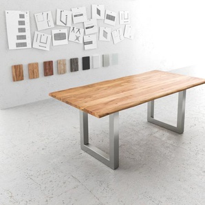 Esstisch Edge 200x100 Akazie Natur Edelstahl Breit Live-Edge, Esstische, Baumkantenmöbel, Massivholzmöbel, Massivholz
