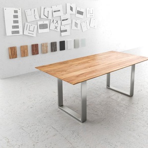Esstisch Edge 200x100 Akazie Natur Edelstahl Schmal Schweizer Kante, Esstische