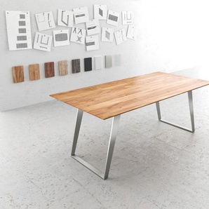 Esstisch Edge 200x100 Akazie Natur Edelstahl Schräg Schweizer Kante, Esstische
