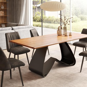 Esstisch Edge 200x100 Akazie Natur W-Gestell Metall Schwarz Live-Edge, Esstische, Baumkantenmöbel, Massivholzmöbel, Massivholz
