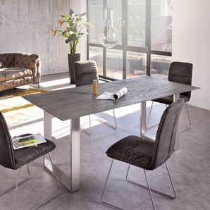 Esstisch Edge 200x100 Akazie Platin Edelstahl Schmal Schweizer Kante, Esstische