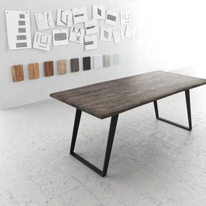 Esstisch Edge 200x100 Akazie Platin Metall Schräg Live-Edge, Esstische, Baumkantenmöbel, Massivholzmöbel, Massivholz