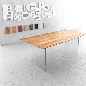 Esstisch Edge 200x100 cm Akazie Natur Gestell Glas Schweizer Kante, Esstische