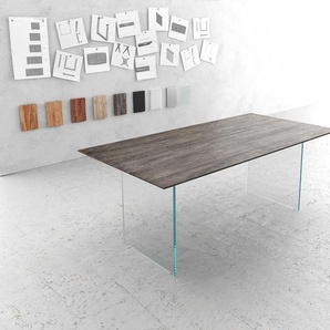 Esstisch Edge 200x100 cm Akazie Platin Gestell Glas Schweizer Kante, Esstische