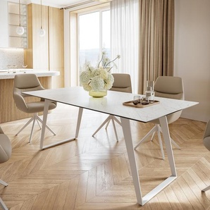 Esstisch Edge 200x100 cm Keramik Laminam® Statuarietto Weiß Metall Schräg Weiß, Esstische
