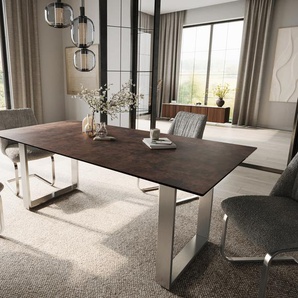 Esstisch Edge 200x100 Glas Antique-braun Edelstahl Schmal, Esstische