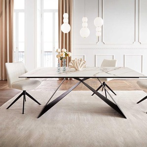 Esstisch Edge 200x100 Keramik Calacatta Luxe Weiß-Gold-Grau V-Gestell Flachstahl Schwarz, Esstische