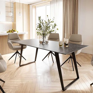 Esstisch Edge 200x100 Keramik Laminam® Nero Greco Anthrazit Metall Schräg Schwarz, Esstische