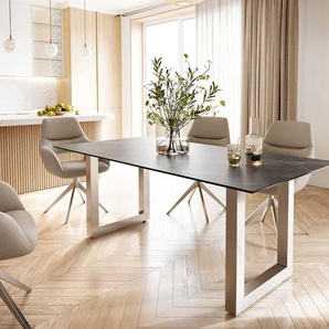 Esstisch Edge 200x100 Keramik Laminam® Noir Desir Braun Edelstahl Breit, Esstische