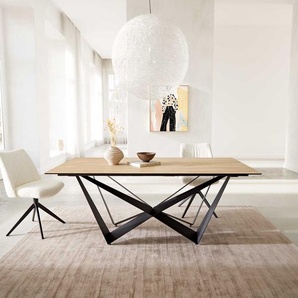 Esstisch Edge 200x100 Keramik Laminam® Sabbia Eichefarbig Spider Flachstahl Schwarz, Esstische