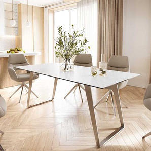 Esstisch Edge 200x100 Keramik Laminam® Statuarietto Weiß Edelstahl Schräg, Esstische