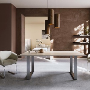 Esstisch Edge 200x100 Keramik Laminam® Travertino Bianco Creme-Weiß Edelstahl Schmal, Esstische