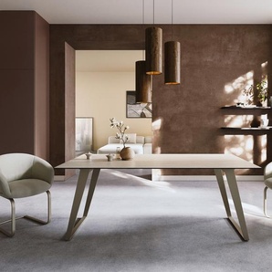 Esstisch Edge 200x100 Keramik Laminam® Travertino Bianco Creme-Weiß Metall Schräg Effektfinish Titan, Esstische