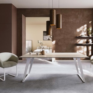 Esstisch Edge 200x100 Keramik Laminam® Travertino Bianco Creme-Weiß Metall Schräg Weiß, Esstische