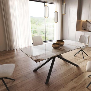 Esstisch Edge 200x100 Keramik Minas Melange Weiß-Beige Kreuzgestell Rechteck Schwarz, Esstische