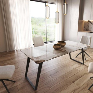 Esstisch Edge 200x100 Keramik Minas Melange Weiß-Beige Metall Schräg Schwarz, Esstische