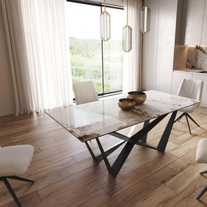 Esstisch Edge 200x100 Keramik Minas Melange Weiß-Beige Spider Flachstahl Schwarz, Esstische
