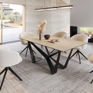 Esstisch Edge 200x100 Keramik Travertin Natur Spider Flachstahl Schwarz, Esstische