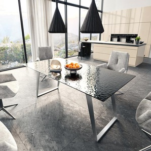 Esstisch Edge 200x100 Reliefglas Rauchschwarz 3D-Design Edelstahl Schräg, Esstische