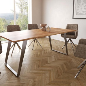 Esstisch Edge 200x100 S Akazie Natur Edelstahl Schräg Live-Edge, Esstische, Baumkantenmöbel, Massivholzmöbel, Massivholz