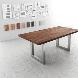 Esstisch Edge 200x100 XL Akazie Braun Edelstahl Breit, Esstische