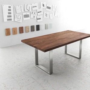 Esstisch Edge 200x100 XL Akazie Braun Edelstahl Schmal, Esstische