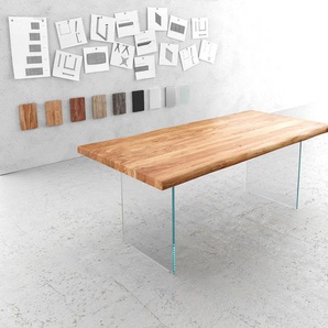 Esstisch Edge 200x100 XL Akazie Natur Glas Live-Edge, Esstische, Baumkantenmöbel, Massivholzmöbel, Massivholz