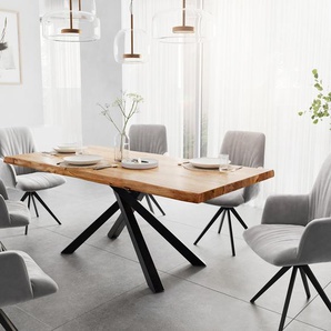 Esstisch Edge 200x100 XL Akazie Natur Kreuzgestell Rechteck Schwarz Live-Edge, Esstische, Baumkantenmöbel, Massivholzmöbel, Massivholz