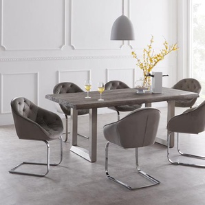 Esstisch Edge 200x100 XL Akazie Platin Edelstahl Breit Live-Edge, Esstische, Baumkantenmöbel, Massivholzmöbel, Massivholz