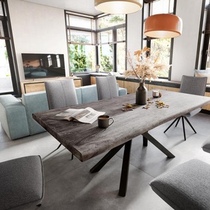 Esstisch Edge 200x100 XL Akazie Platin Kreuzgestell Rechteck Schwarz Live-Edge, Esstische, Baumkantenmöbel, Massivholzmöbel, Massivholz