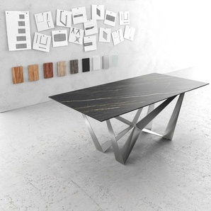 Esstisch Edge 200x100cm Keramik Laminam®Noir Desir Braun Spider Flachstahl Edelstahl, Esstische