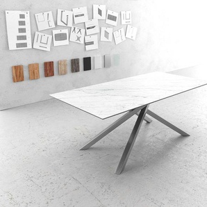 Esstisch Edge 200x100cm Keramik Laminam®Statuarietto Weiß Kreuzgestell Rechteck Edelstahl, Esstische